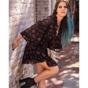 Forever 21 Women’s Sz Small Floral Dress Open Back Fairy Goth Whimsical Feminine